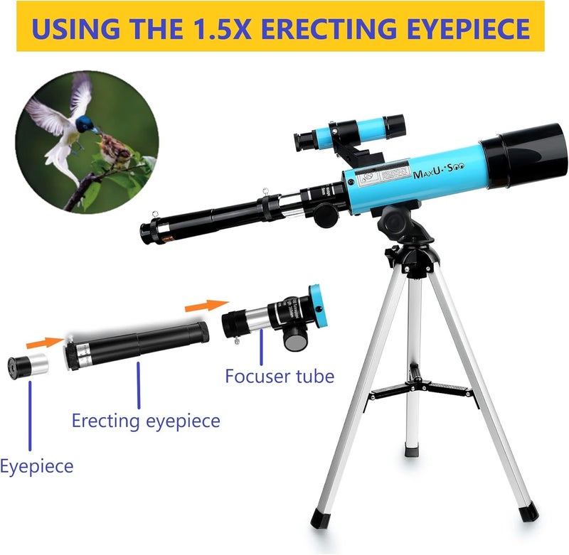 MaxUSee Lunar Telescope for Kids and Astronomy Beginners, Refractor Telescope with Finder Scope and 3 Eyepieces, Travel Telescope with Compact HD Binoculars for Moon Viewing Bird Watching Sightseeing - Image 5